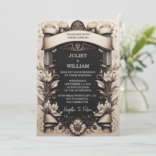 Touch Papyrus  Retro Vellum Overlay Bruiloft Kaart (Staand voorkant)