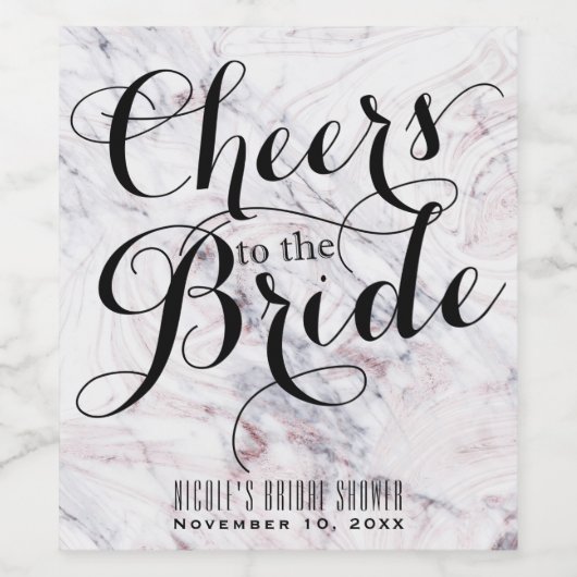 Touch Roos White & Grey Marble Swirl Chic Wine Wijn Etiket (Enkel label)