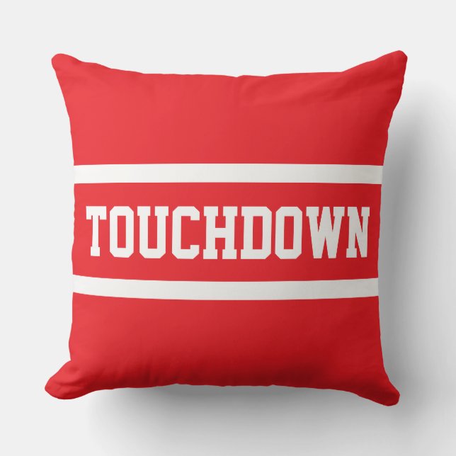TOUCHDOWN Atletisch Kordaat Helder Rood Wit Strepe Kussen (Voorkant)