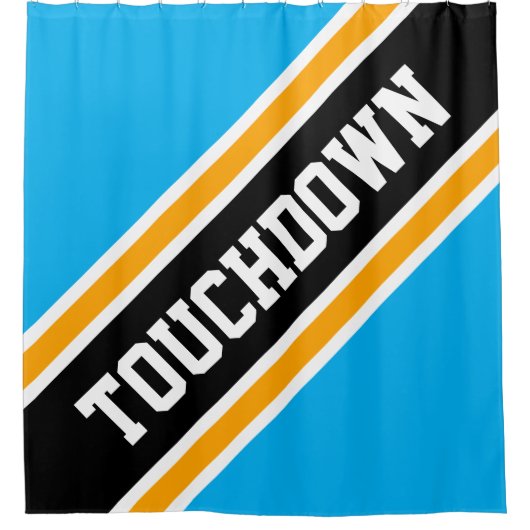 TOUCHDOWN Azure Blue Yellow Black Racing Stripes Douchegordijn (Voorkant)