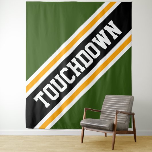 TOUCHDOWN Bold Groen Zwart Geel Racing Stripes Wandkleed (In situ)