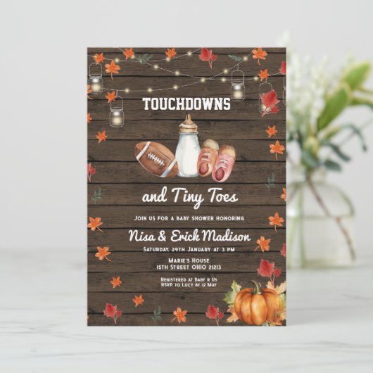 Touchdown en Tiny Toes Football Melk Baby shower Kaart (Staand voorkant)