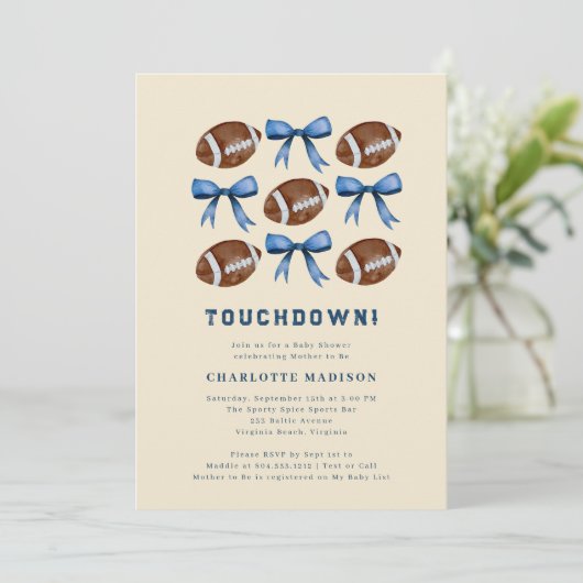 Touchdown Football  and Bows Baby Shower  Kaart (Staand voorkant)