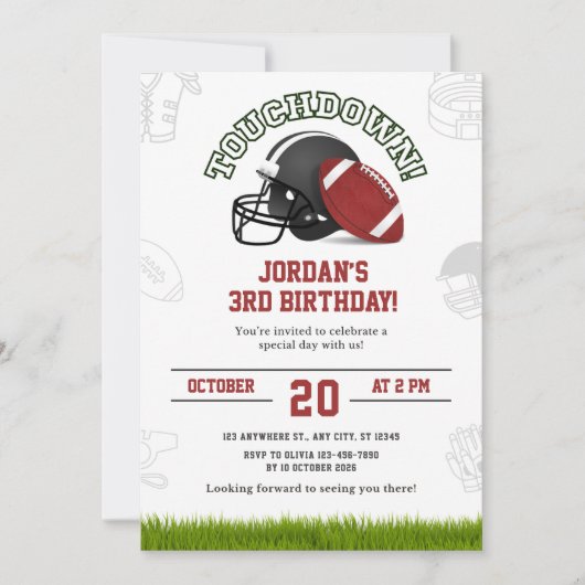 Touchdown Football Birthday Party Invitation Kaart (Voorkant)