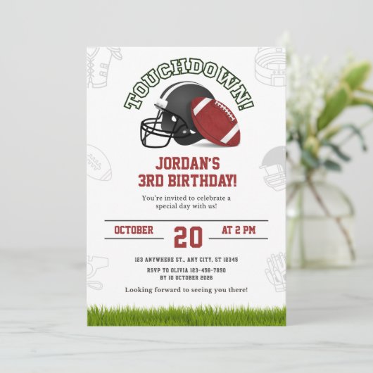 Touchdown Football Birthday Party Invitation Kaart (Staand voorkant)