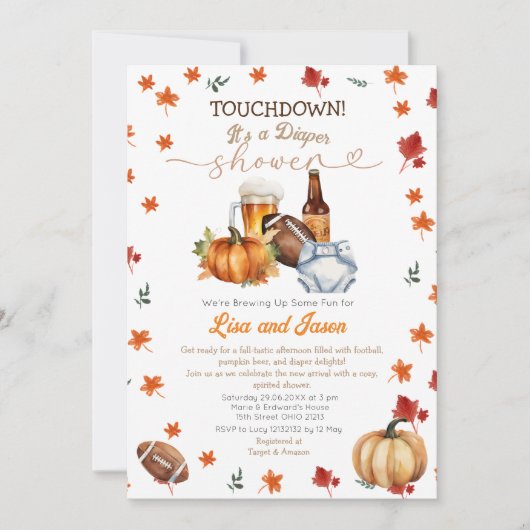 Touchdown Football Pompoen Beer Herfst Luierdouche Kaart (Voorkant)