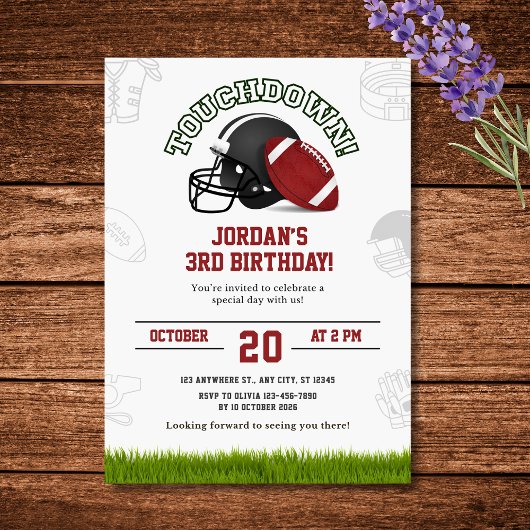 Touchdown Football Verjaardagsfeest Uitnodiging