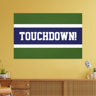 TOUCHDOWN Forest Groen Wit Marine Blauwe Strepen Canvas Afdruk