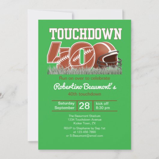 Touchdown Forty Funny Football 40ste verjaardag Kaart (Voorkant)