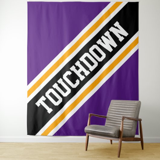 TOUCHDOWN Fun Paarse Zwart Geel Slant Stripes Wandkleed (In situ)