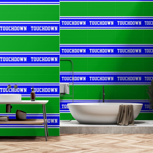 TOUCHDOWN Helder Blauw Wit Groen Racing Strepen Behang (Badkamer)