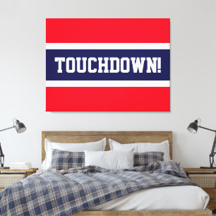 TOUCHDOWN Helder Rood Wit Navy Blauwe Strepen Canvas Afdruk