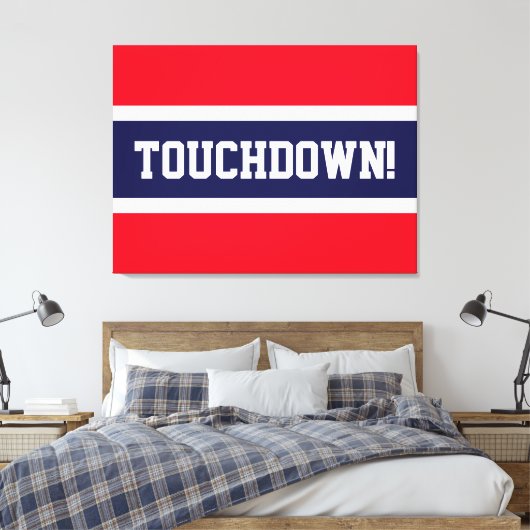TOUCHDOWN Helder Rood Wit Navy Blauwe Strepen Canvas Afdruk (Insitu (Slaapkamer))