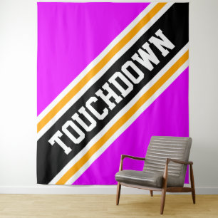 TOUCHDOWN Helder Roze Zwart Geel Slant Stripes Wandkleed
