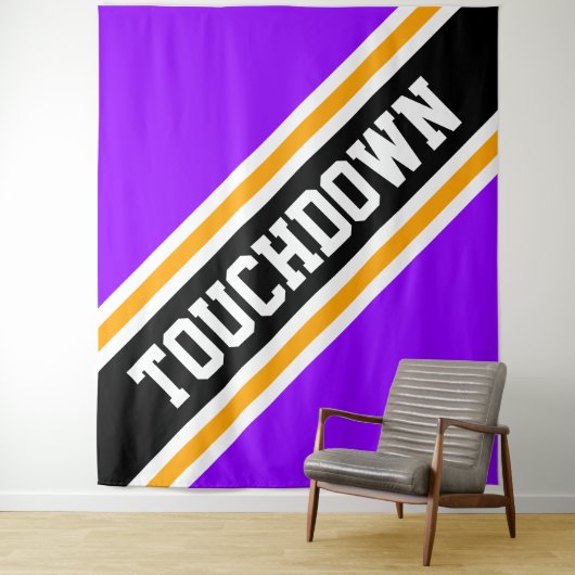 TOUCHDOWN Heldere Paarse Zwart Gele Slant Stripes Wandkleed (In situ)