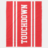 TOUCHDOWN Helderrood Witte Tekst Racing Strepen Fleece Deken (Voorkant)