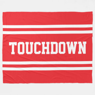 TOUCHDOWN Helderrood Witte Tekst Racing Strepen Fleece Deken