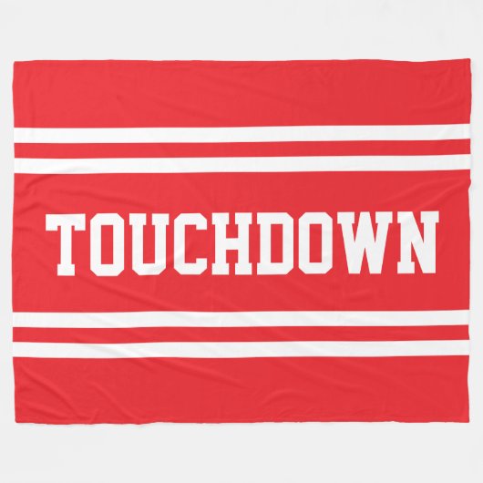 TOUCHDOWN Helderrood Witte Tekst Racing Strepen Fleece Deken (Voorkant (Horizontaal))