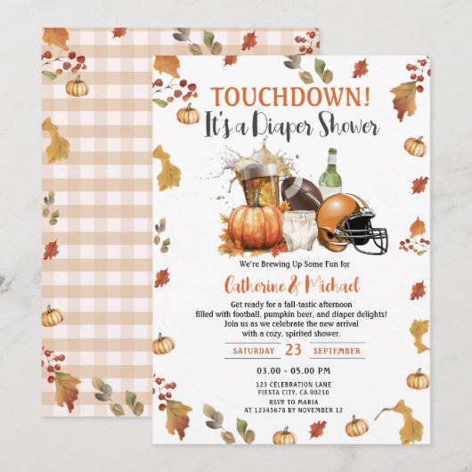 Touchdown het is een luier Baby shower Beer Pumpki Kaart (Voorkant / Achterkant)
