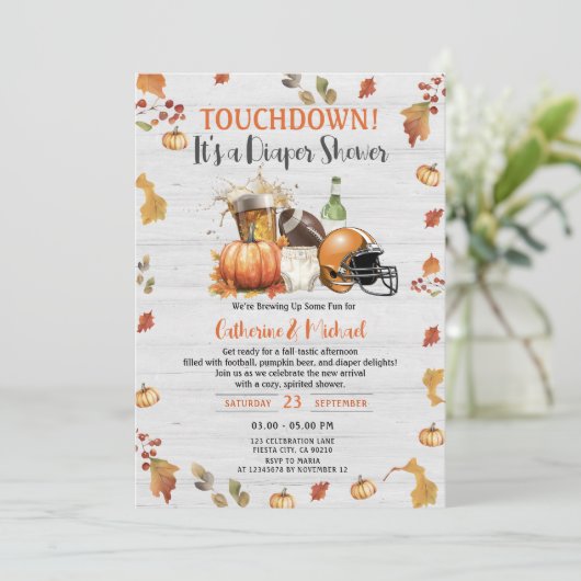 Touchdown het is een luier Baby shower Beer Pumpki Kaart (Staand voorkant)