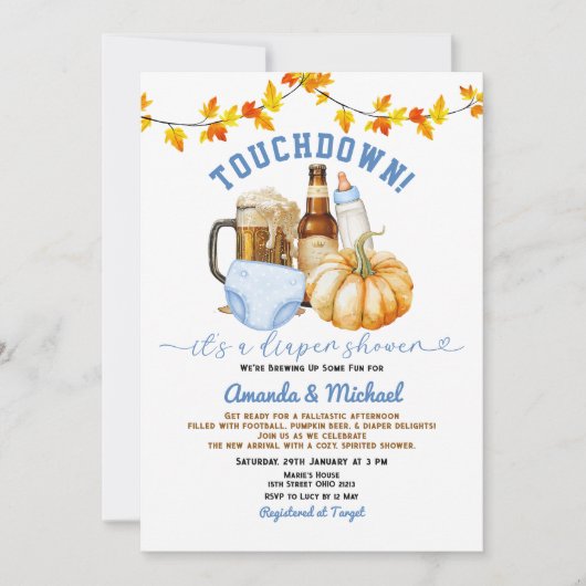 Touchdown het is een luierdouche Pumpkin Beer Herf Kaart (Voorkant)