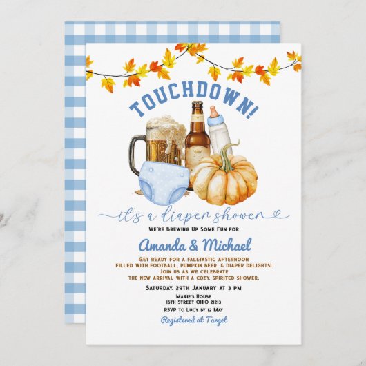 Touchdown het is een luierdouche Pumpkin Beer Herf Kaart (Voorkant / Achterkant)