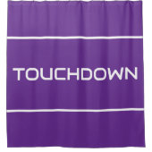 TOUCHDOWN Modern White Text Stripes On Bold Purple Douchegordijn (Voorkant)