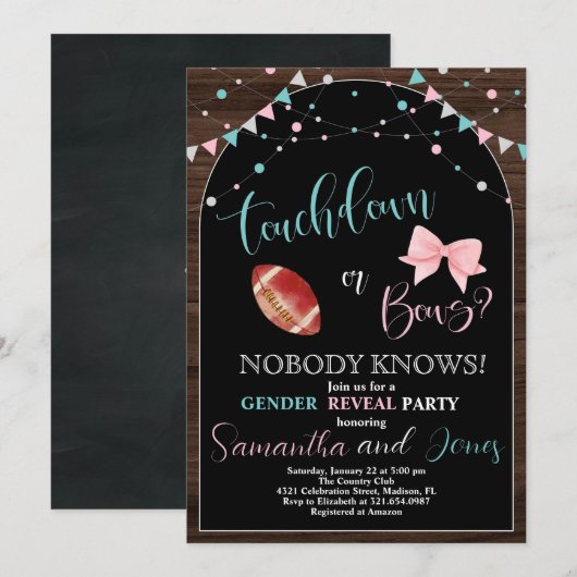 Touchdown of Bows Geslacht Onthullen Partij Kaart (Voorkant / Achterkant)