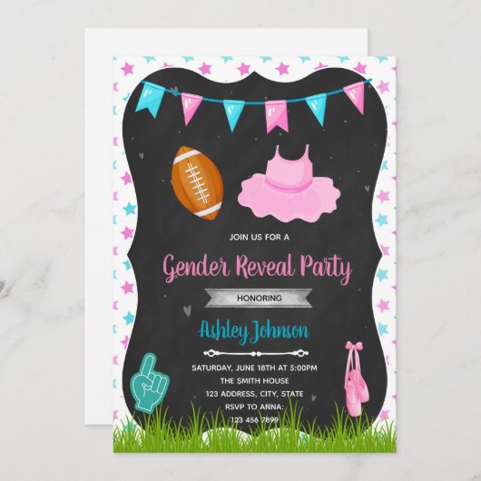 Touchdown of tutu gender onthullen uitnodiging (Voorkant / Achterkant)