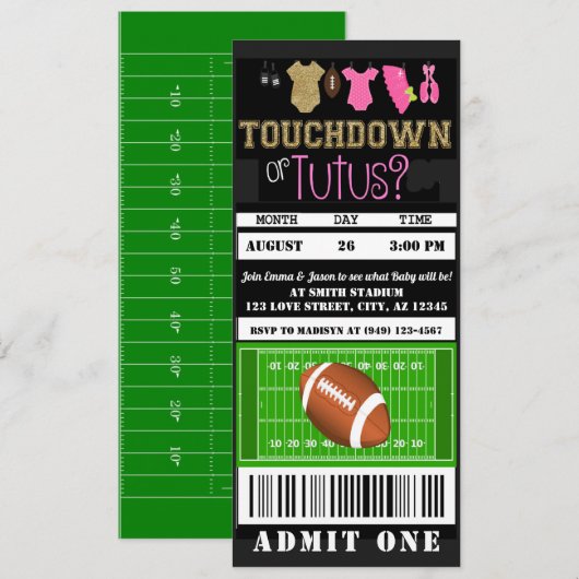 Touchdown of Tutus Football Ticket Gender onthulle Kaart (Voorkant / Achterkant)