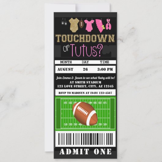 Touchdown of Tutus Football Ticket Gender onthulle Kaart (Voorkant)