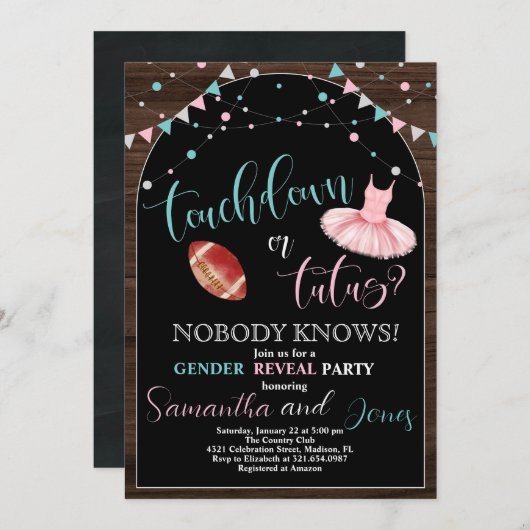 Touchdown of Tutus Gender Reveal Party Kaart (Voorkant / Achterkant)