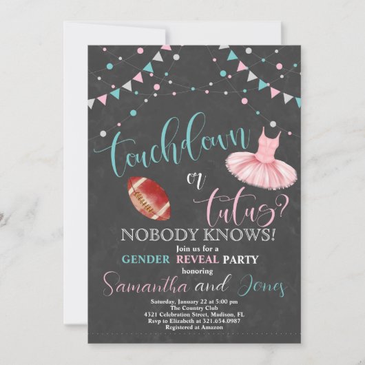 Touchdown of Tutus Gender Reveal Party Kaart (Voorkant)