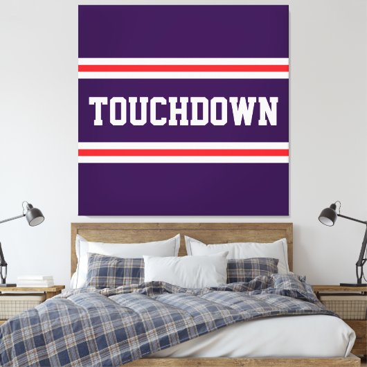 TOUCHDOWN Paars Rode Witte Tekst Racing Strepen Canvas Afdruk (Insitu (Slaapkamer))