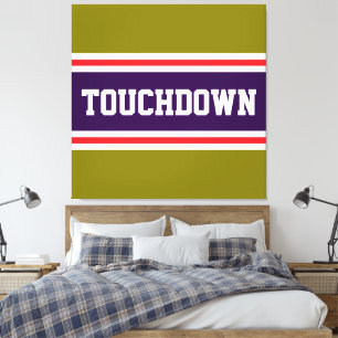 TOUCHDOWN Paars Rood Wit Olijfgroene Racing Strepe Canvas Afdruk