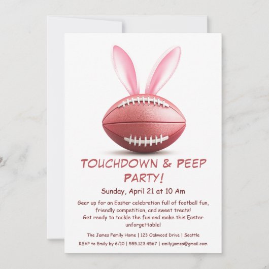 Touchdown & Peep-feest – Pasen Voetbal Uitnodiging (Voorkant)