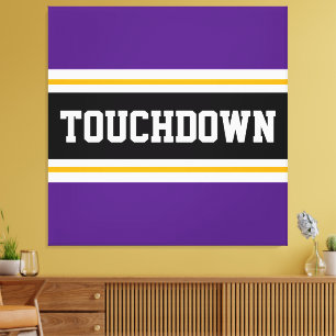 TOUCHDOWN Sportieve Paarse Zwarte Footballs Strepe Canvas Afdruk