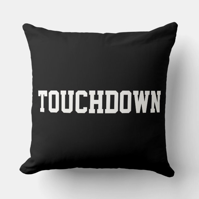 TOUCHDOWN Sporty White Football Text On Bold Black Kussen (Voorkant)