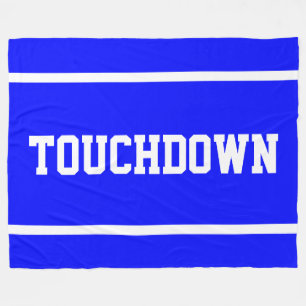 TOUCHDOWN Sporty Witte Tekst Strepen Op Koningsbla Fleece Deken