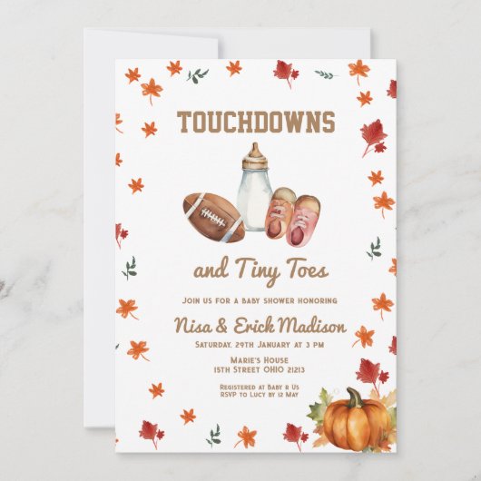 Touchdown Tiny Toes Football Couples Baby shower Kaart (Voorkant)