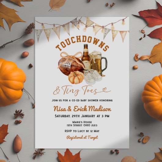 Touchdown Tiny Toes Football Couples Baby shower Kaart