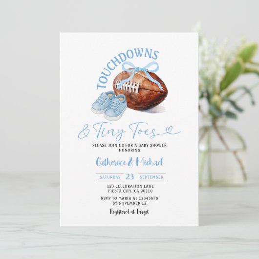 Touchdown & Tiny Toes Football Melk Baby shower Kaart (Staand voorkant)