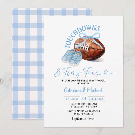 Touchdown & Tiny Toes Football Melk Baby shower Kaart (Voorkant / Achterkant)