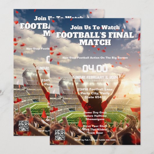 Touchdown Triomf Voetbalfinale Uitnodiging (Voorkant / Achterkant)