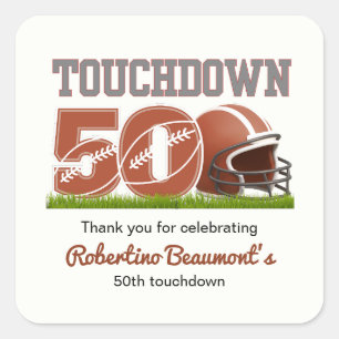 Touchdown Vijftig Grappige Voetbal 50ste Verjaarda Vierkante Sticker