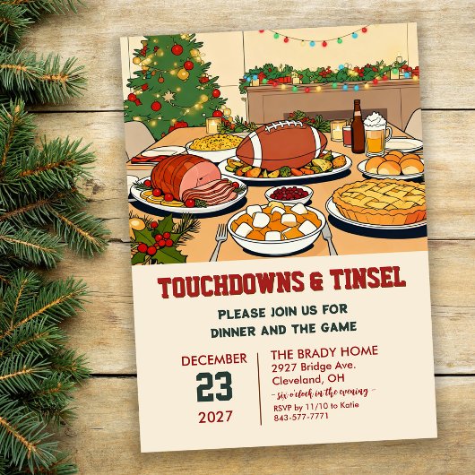 Touchdowns and Tinsel Dinner Invitation Kaart