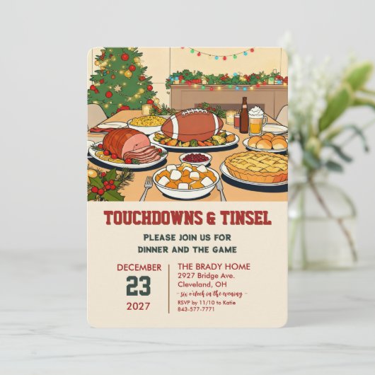 Touchdowns and Tinsel Dinner Invitation Kaart (Staand voorkant)
