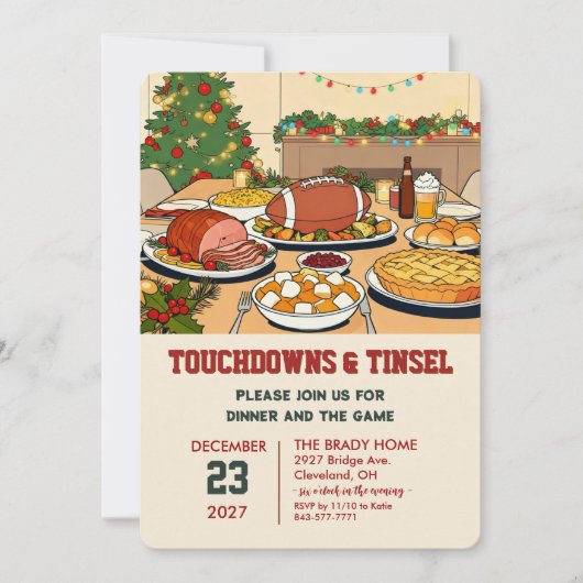 Touchdowns and Tinsel Dinner Invitation Kaart (Voorkant)