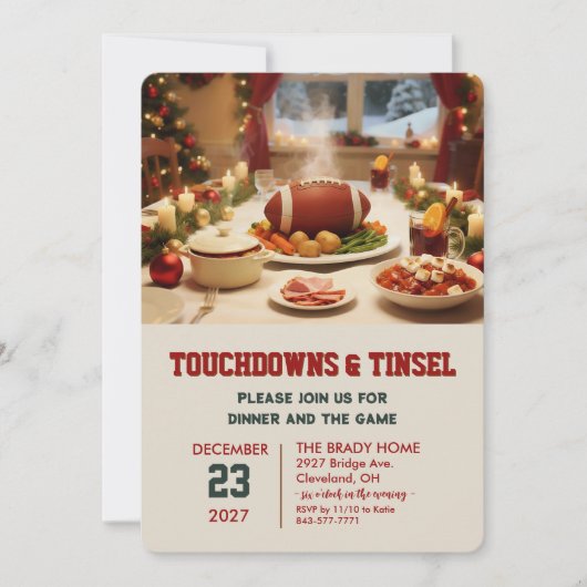 Touchdowns and Tinsel Dinner Invitation Kaart (Voorkant)