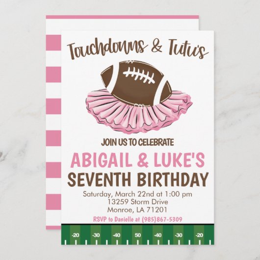 Touchdown's and Tutu's Birthday Kaart (Voorkant / Achterkant)